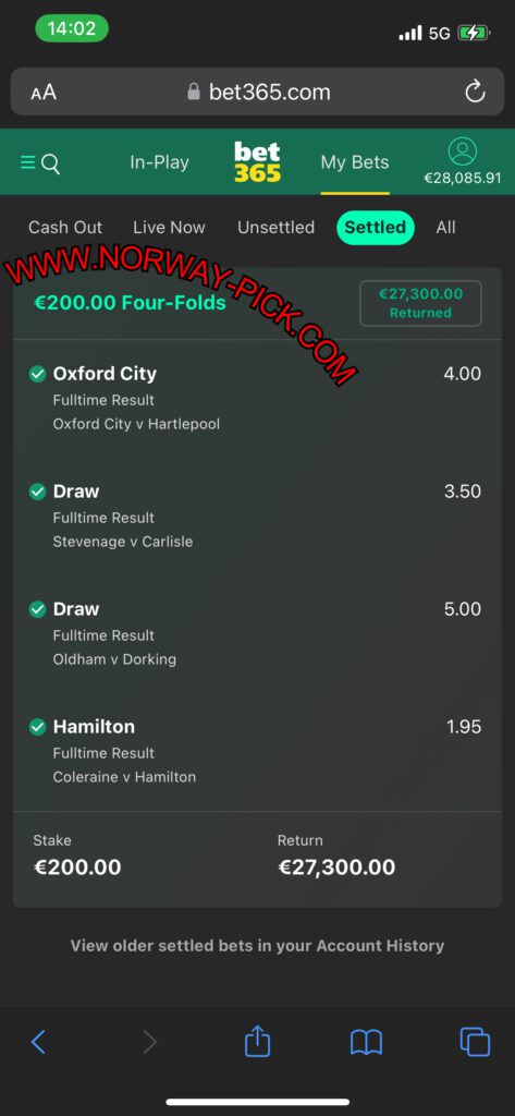 NORWAY BETTING ODDS - FIXED MATCH TICKET
