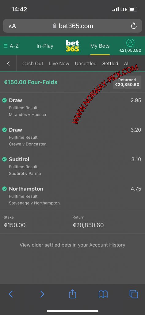 RIGGED FIXED MATCHES NORWAY PICK
