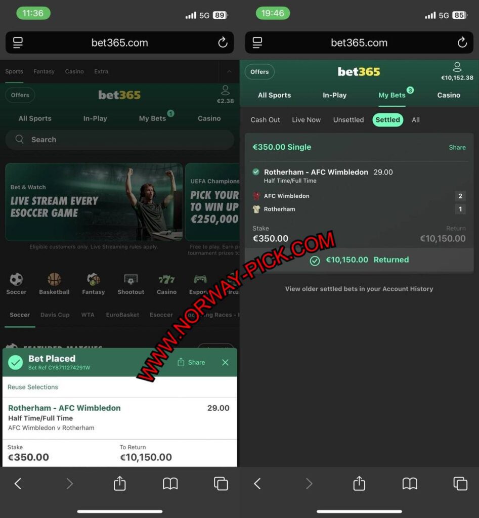 BET365 NORWAY PICK FIXED MATCH